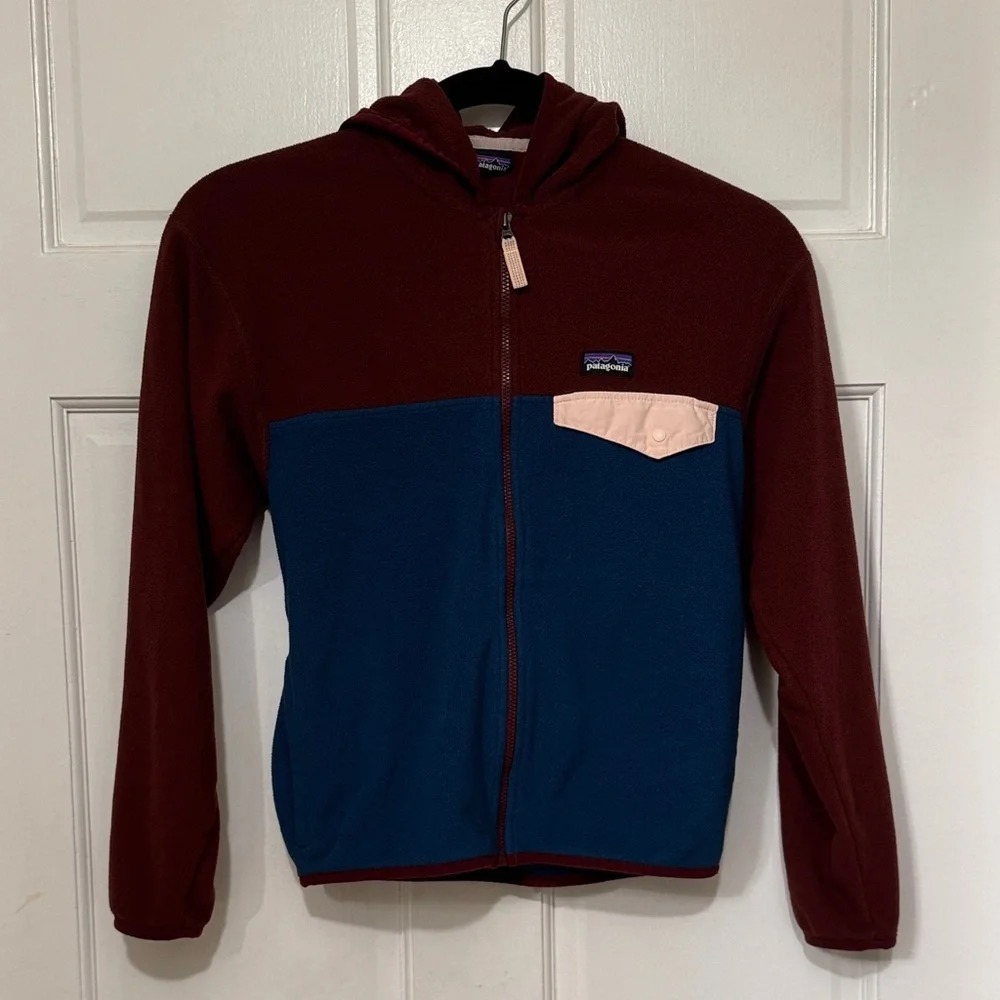 Patagonia Kids’ Micro d Snap-t Fleece Jacket - burgundy & navy - Picture 2 of 11